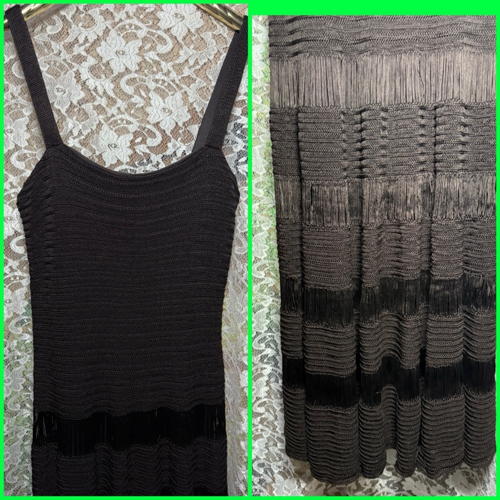 Carmen Marc Valvo Blackish brown Crochet knit Evening Dress small excellent cond